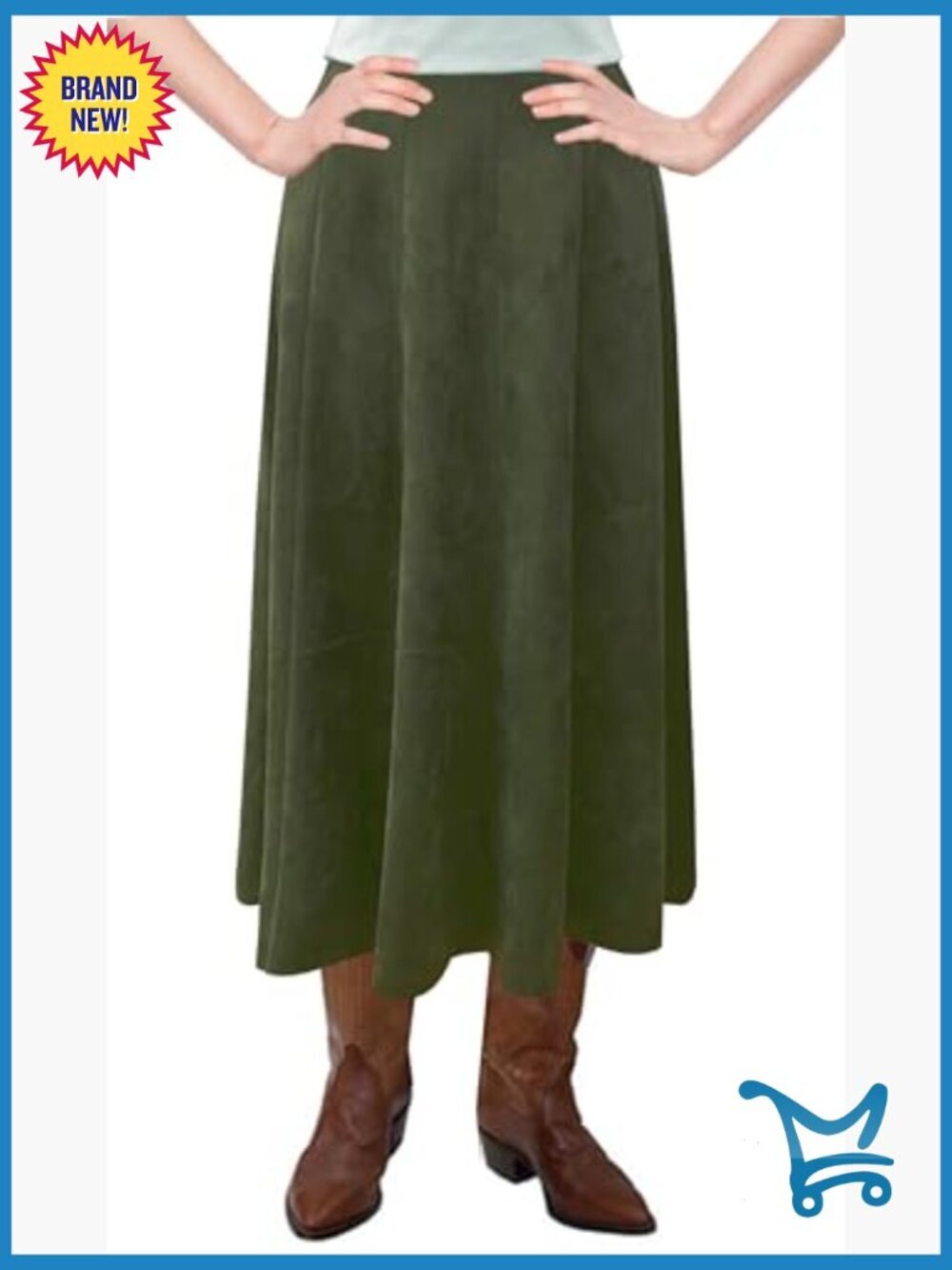 Midi Faux Suede Flare Skirt with Stretch Panel Western Style - Picture 2 of 5